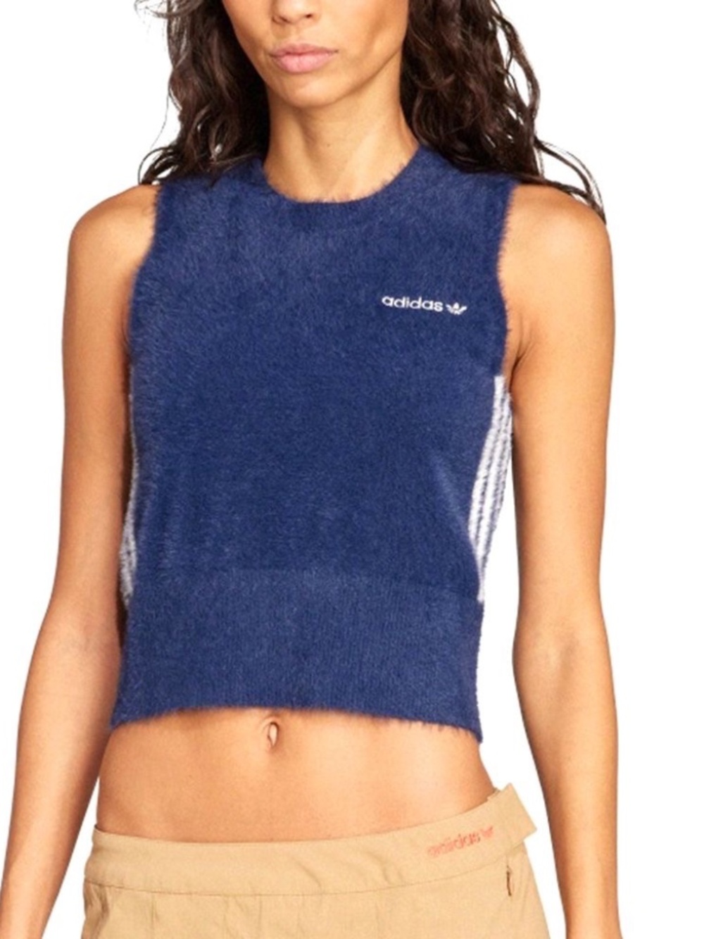 adidas Originals XS Fluffy Knitted Vest Lifestyle Casual Top JY2842 Indigo Navy